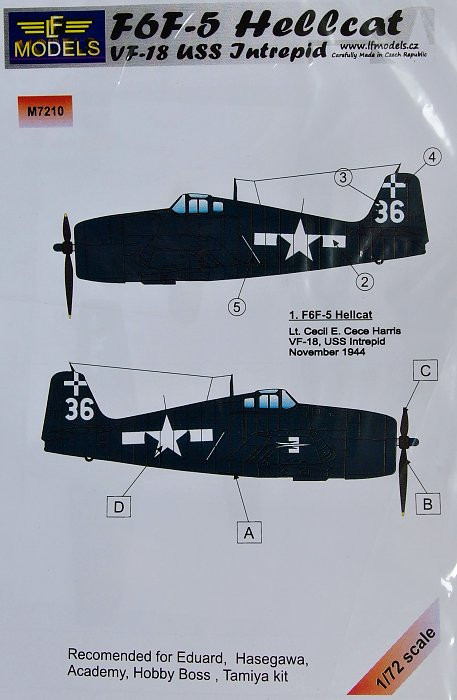 LF Model M7210 Mask F6F-5 Hellcat VF-18 USS Intrepid 1/72