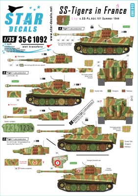 Star Decals 35-C1092 SS-Pz.Kpfw.VI Tigers in France # 4. s.SS.Pz-Abt 102, Normandie Summer 1944, plus French Pz.Kpfw.VI Tiger 1/35