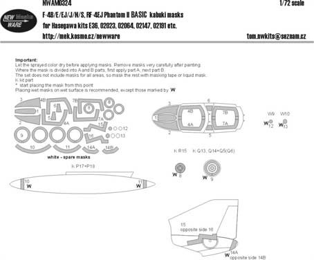 New Ware NWA-M0324 1/72 Mask F-4B/E/EJ/J/N/S, RF-4EJ BASIC (HAS)