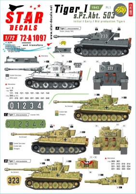 Star Decals 72-A1097 Tiger I - s.Pz.Abt. 503 # 1. 1943. Initial, early and mid production. VIEW 1/72