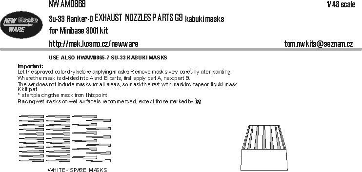 New Ware NWA-M0869 Mask Su-33 Flanker-D EXH.NOZZLES G9 (MINIB.) 1/48