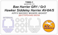 KV Models 72952-1 Bae Harrier GR1 / GR3 / Hawker Siddeley Harrier AV-8A/S (AIRFIX #A03003, #A04055, #A04057) - (двусторонние маски) + маски на диски и колеса AIRFIX GB 1/72