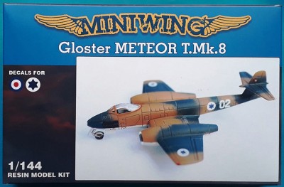 Miniwing MINI085 Gloster Meteor F.8 with decals for IAF '02' 117 Tajeset 'Hasilon Harishona' Ramat David, 1960 and RAF WK803-V no 56 Squadron RAF Waterbeach 1953 1/144