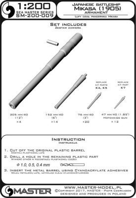 Master SM-200-009 1/200 IJN Mikasa armament barrels (60 pcs.)
