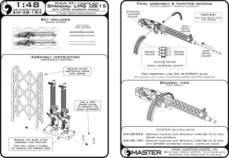 Master (Pl) 48184 Spandau LMG 08/15 w/ LONG charg.handle (2x) 1/48