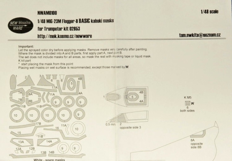 New Ware NWA-M0100 Mask MiG-23M Flogger-B BASIC (TRUMP 02853) 1/48
