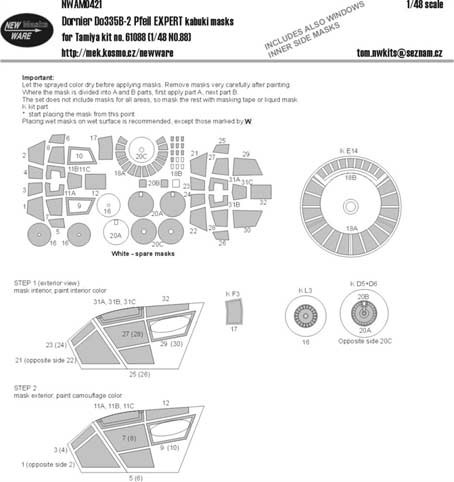 New Ware NWA-M0421 1/48 Mask Dornier Do 335B-2 Pfeil EXPERT (TAM)