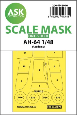 Art Scale 200-M48070 Boeing/Hughes AH-64D Apache canopy frame paint mask (outside only) 1/48
