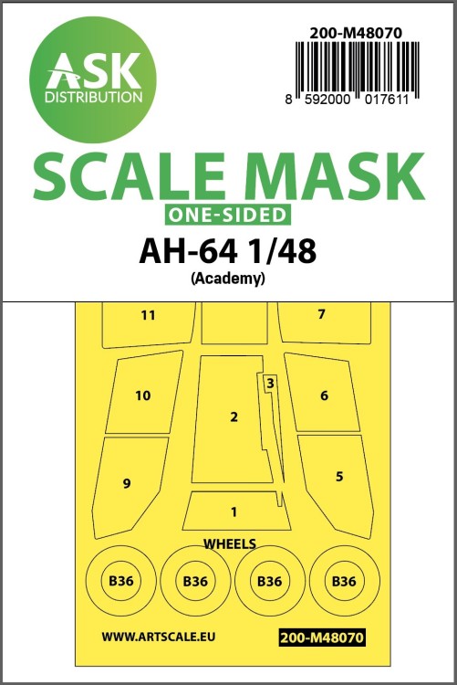 Art Scale 200-M48070 Boeing/Hughes AH-64D Apache canopy frame paint mask (outside only) 1/48