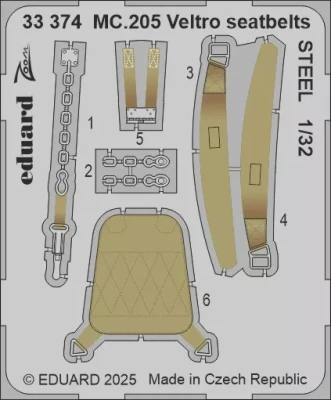 Eduard 33374 MC.205 Veltro seatbelts STEEL (ITAL) 1/32