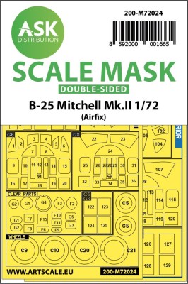 Art Scale 200-M72024 North-American B-25 Mitchell Mk.II Kabuki wheels and canopy frame paint masks (inside &amp; outside) 1/72