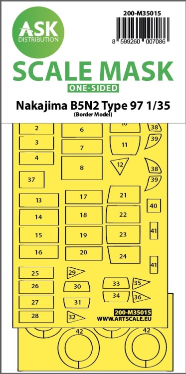 Art Scale 200-M35015 Nakajima B5N2 Type 97 canopy frame paint mask (outside only) 1/35