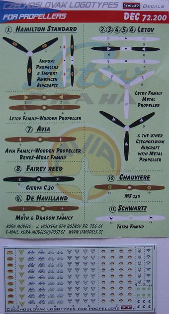 Kora Model DEC72200 Czechoslovak logotypes for propeller декали декали 1/72
