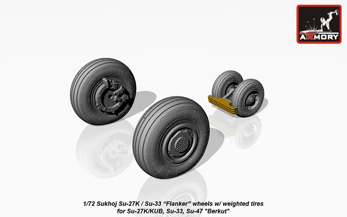 Armory ARAW72034 Sukhoi Su-27K / Su-33 wheels with weighted tires/tyres, front mudguard - Su-27K/KUB, Su-33, Su-47 "Berkut" 1/72