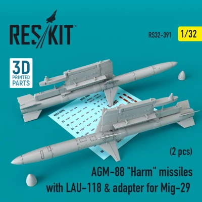 Reskit RS32-391 AGM-88 'Harm' missiles w/ LAU-118 &amp; adapter 1/32