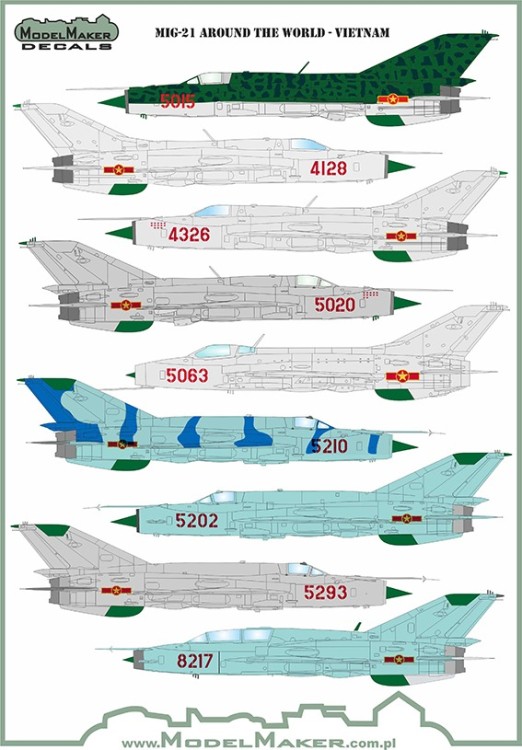 Model Maker Decals D72123 Mikoyan MiG-21 Vietnam (MiG-21PF, MiG-21PFM, MiG-21f-13, MiG-21bis and MiG-21UM) 1/72