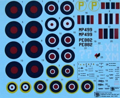 HM Decals HMD-72025 1/72 Decals Captured Fw 109s in the RAF (4x camo)