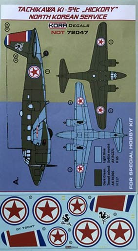 Kora Model NDT72047 Tachikawa Ki-54c Hickory N.Korea Serv. декали декали 1/72