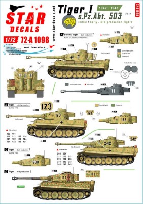 Star Decals 72-A1098 Tiger I - s.Pz.Abt. 503 # 2. 1942-43. Initial, early and mid production 1/72
