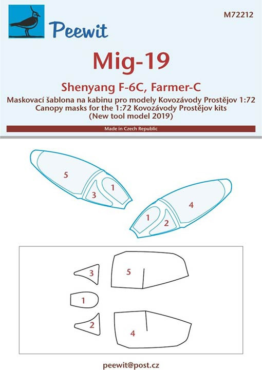 Peewit M72212 1/72 Canopy mask MiG-19/Shenyang F-6C (KP)
