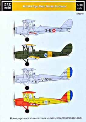 Sbs Model D48040 Декаль DH-82A Tiger Moth 'Nordic Air Forces' 1/48