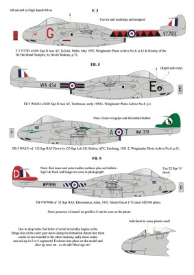 Aims AIMS32D036 de Havilland Vampire F.3, FB.5 & FB.9 Collection' for Infinity models kits 1/32 Aims AIMS32D036 de Havilland Vampire F.3, FB.5 & FB.9 Collection' for Infinity models kits 1/32