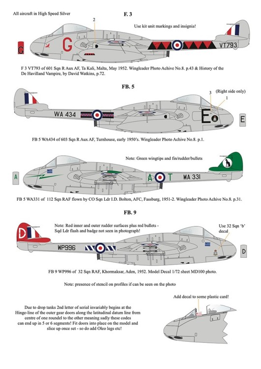 Aims AIMS32D036 de Havilland Vampire F.3, FB.5 & FB.9 Collection' for Infinity models kits 1/32