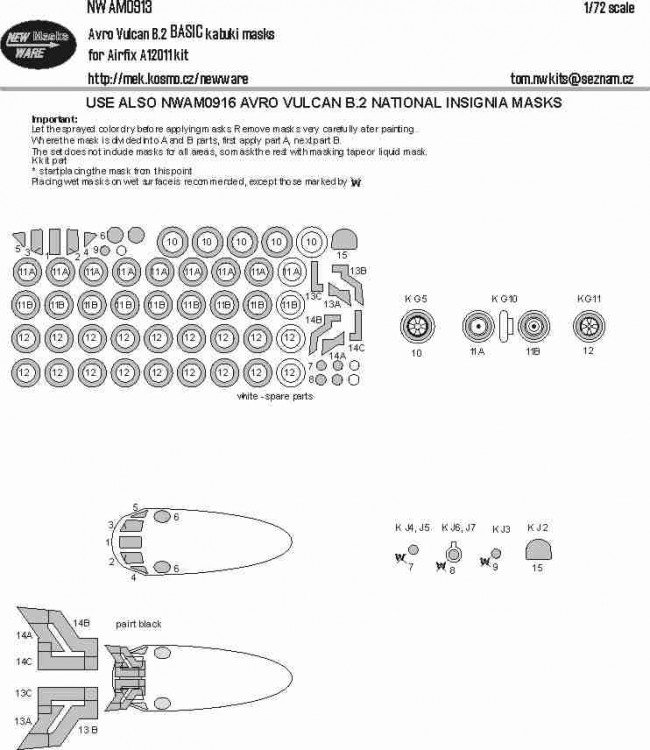 New Ware NWA-M0913 Mask Avro Vulcan B.2 BASIC (AIRFIX) 1/72