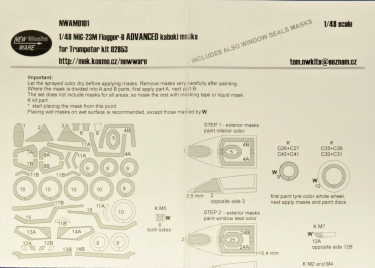 New Ware NWA-M0101 Mask MiG-23M Flogger-B ADVANCED (TRUMP 02853) 1/48