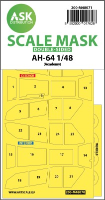 Art Scale 200-M48071 Boeing/Hughes AH-64D Apache wheels and canopy frame paint masks (inside and outside) 1/48