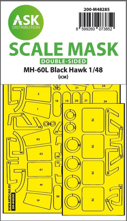 Art Scale 200-M48285 Sikorsky MH-60L Black Hawk wheels and canopy frame paint mask (inside and outside) 1/48