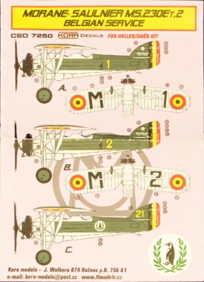 Kora Model CSD7250 MS 230 ET.2 Belgium Conv.set&amp;decal (HELL) 1/72