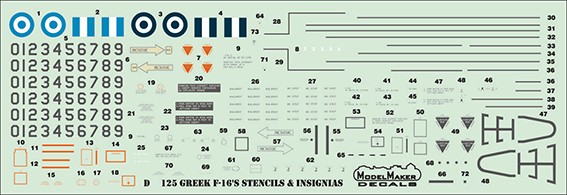 Model Maker Decals D72125 Greek Lockheed-Martin F-16C/F-16D's stencils & insignias (F-16D) 1/72