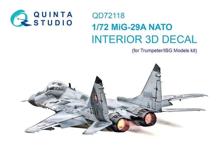 Quinta studio QD72118 МиГ-29A (NATO) (Trumpeter/IBG Models) 3D Декаль интерьера кабины 1/72