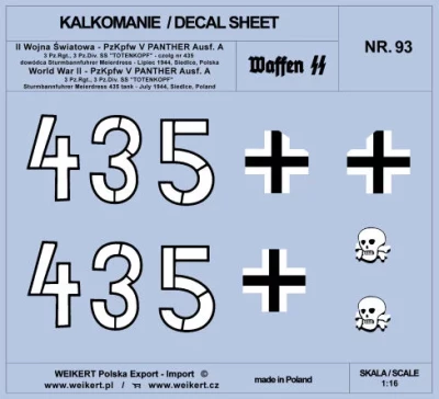 Weikert Decals 293 PzKpfw. V PANTHER Ausf.A No.435 St.Meierdress 1/16