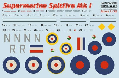 Print Scale M72002 Mask&amp;Decal Supermarine Spitfire Mk.1 Part 1 1/72