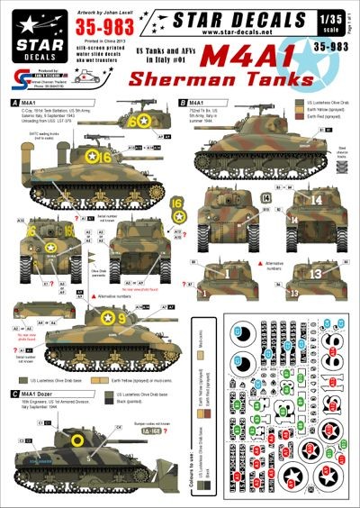Star Decals STAR35983 U.S. M4A1 Sherman Tanks in Italy 1/35