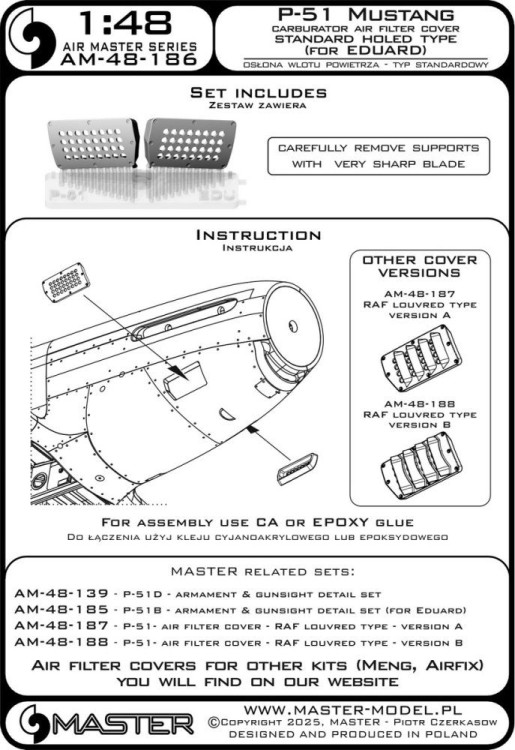 Master (Pl) 48186 P-51 Mustang carbur.air filter cover std.type 1/48