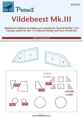 Peewit M72167 1/72 Canopy mask Vildebeest Mk.III (SP.HOBBY)