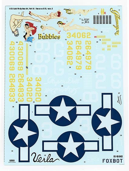 Foxbot Decals FBOT48043 North-American B-25G/H/J Mitchell (Late) "Pin-Up Nose Art and Stencils" Part # 3 1/48