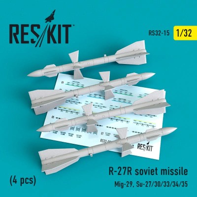 Reskit RS32-0015 R-27 R soviet missile (4 pcs) (Mig-29, Su-27/30/33/34/35) Trumpeter, Revell 1/32