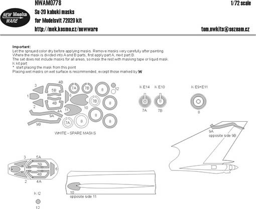 New Ware NWA-M0778 1/72 Mask Su-20 (MODELSVIT 72020)