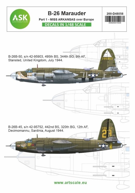 Art Scale 200-D48058 Martin B-26B Marauder part 1 B-26B Marauder part 1 - Over Europe: Hard To Get and Wine, Women and Song 1/48