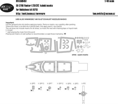 New Ware NWA-M0451 1/48 Mask Su-27UB Flanker C BASIC (HOBBYB 81713)