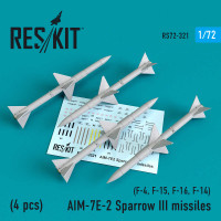 Reskit RS72-0321 AIM-7E-2 Sparrow III missiles (4pcs) (F-4, F-15, F-16, F-14) Revell, Tamiya, Hasegawa, FineMolds, Italeri,  Academy Fujimi 1/72