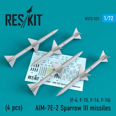Reskit RS72-0321 AIM-7E-2 Sparrow III missiles (4pcs) (F-4, F-15, F-16, F-14) Revell, Tamiya, Hasegawa, FineMolds, Italeri, Academy Fujimi 1/72