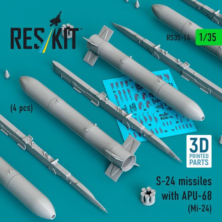 Reskit 35014 S-24 missiles with APU-68 (4 pcs.) 1/35