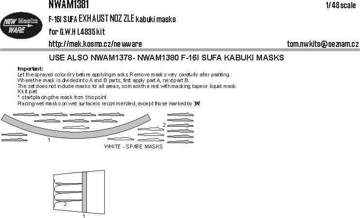 New Ware M1381 Mask F-16I SUFA EXH.NOZZLES (GWH L4835) 1/48