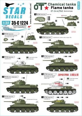 Star Decals 35-C1224 Red Army Soviet OT-34 Flame tanks.T-34 flame thrower version, mixed turret types. Eastern front 1943-44 1/35