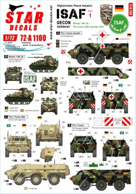 Star Decals 72-A1100 ISAF-Afghanistan # 1.GECON - Peacekeepers from Germany.Wiesel I MK 20, Fuchs APC, Fuchs NBC, Fuchs SanitГ¤t vehicle 1/72